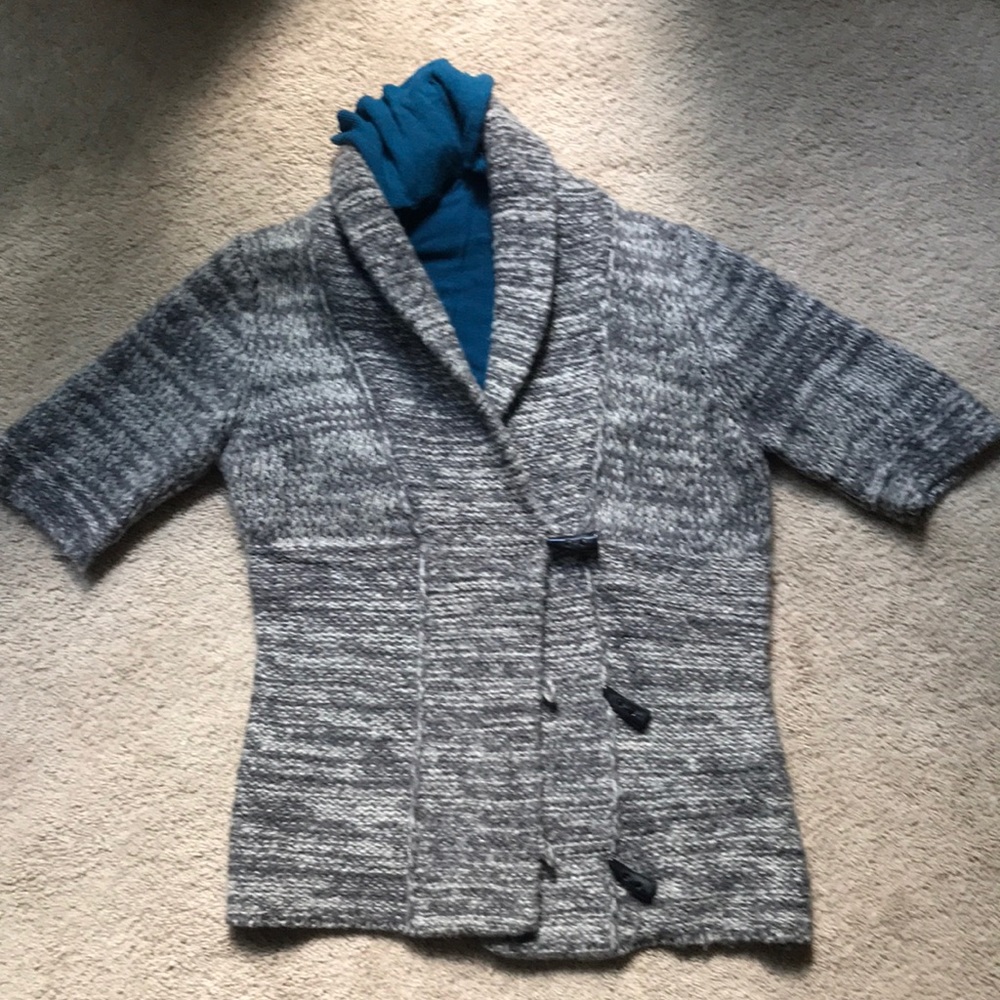 Grey sweater with blue turtleneck
